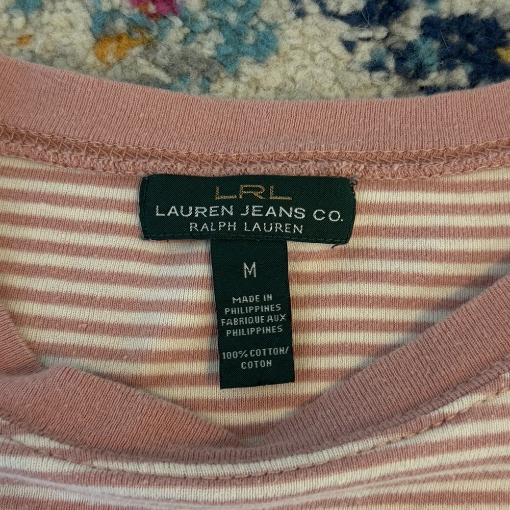 Lauren Ralph Lauren Women’s Pink &. White Striped Long Sleeve Size M 100% Cotton - Picture 7 of 10